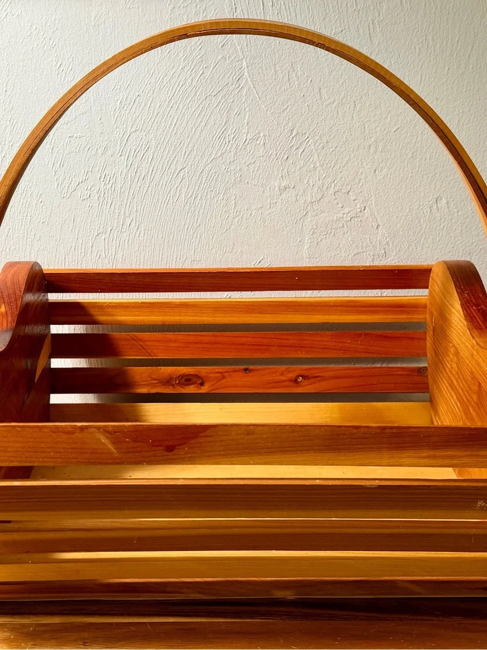 Vintage Heart Shape Cedar Wooden Slatted Market Basket - Warm Honey Tone